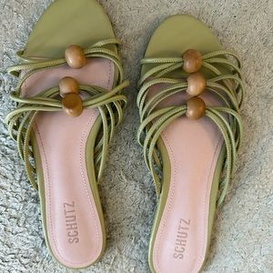 Schutz Aster Strappy Slide Sandal Mellow Green Leather Size 9.5B